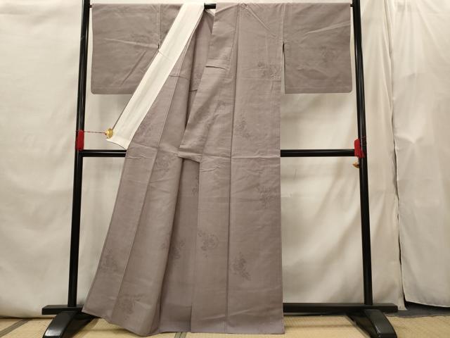 平和屋着物▽結城紬　単衣　100亀甲　雪輪蔦の葉文　正絹　逸品　AABI0218st
