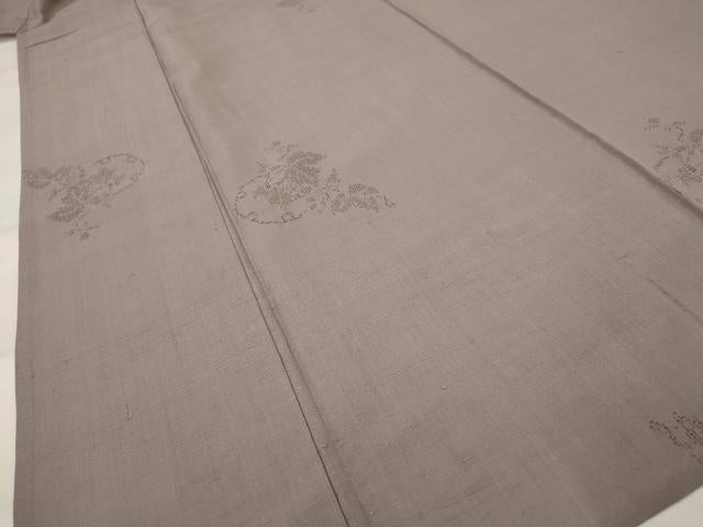 平和屋着物▽結城紬　単衣　100亀甲　雪輪蔦の葉文　正絹　逸品　AABI0218st