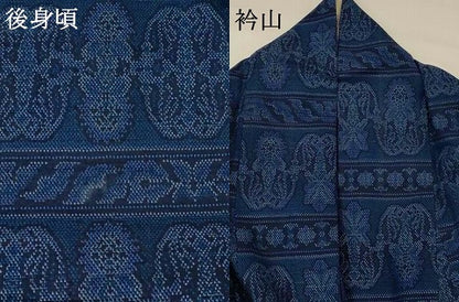 平和屋着物▽上質な紬　単衣　横段花文　正絹　逸品　AABI0219st