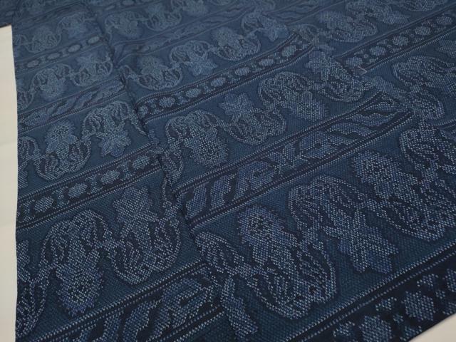 平和屋着物▽上質な紬　単衣　横段花文　正絹　逸品　AABI0219st