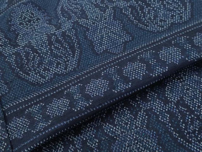 平和屋着物▽上質な紬　単衣　横段花文　正絹　逸品　AABI0219st