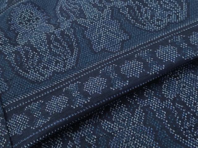 平和屋着物▽上質な紬　単衣　横段花文　正絹　逸品　AABI0219st