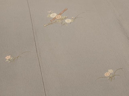 平和屋着物▽訪問着　単衣　刺繍　楽器花文　金糸　正絹　逸品　AABI0221st