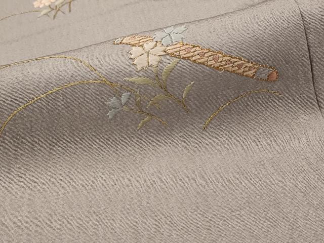 平和屋着物▽訪問着　単衣　刺繍　楽器花文　金糸　正絹　逸品　AABI0221st