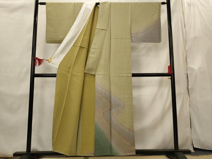 平和屋着物▽伝統工芸士　服部光擴　訪問着　単衣　流水文　金彩　正絹　逸品　AABI0222st