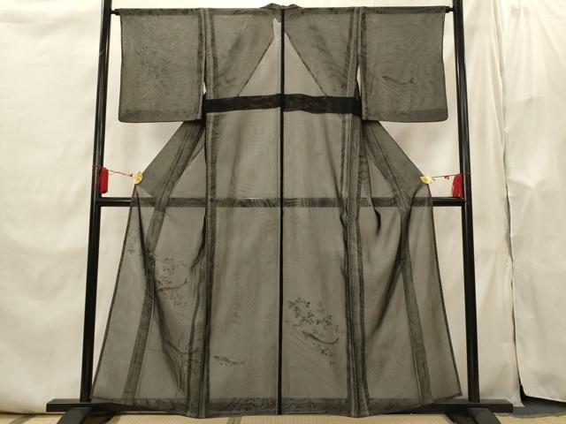 平和屋着物▽訪問着　無双　紗袷　紗×紗　手描き　魚　正絹　逸品　AABI0223st