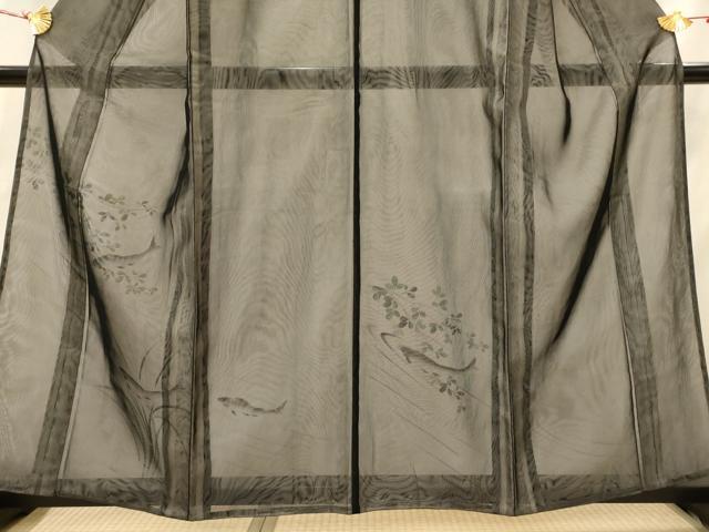 平和屋着物▽訪問着　無双　紗袷　紗×紗　手描き　魚　正絹　逸品　AABI0223st