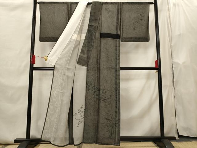 平和屋着物▽訪問着　無双　紗袷　紗×紗　手描き　魚　正絹　逸品　AABI0223st