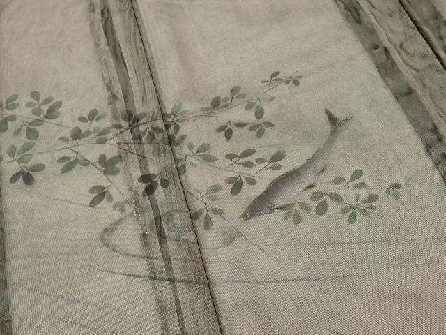 平和屋着物▽訪問着　無双　紗袷　紗×紗　手描き　魚　正絹　逸品　AABI0223st