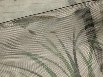 平和屋着物▽訪問着　無双　紗袷　紗×紗　手描き　魚　正絹　逸品　AABI0223st