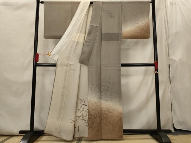 平和屋着物▽訪問着　無双　紗袷　紗×絽　草花文　暈し染め　正絹　逸品　AABI0226st