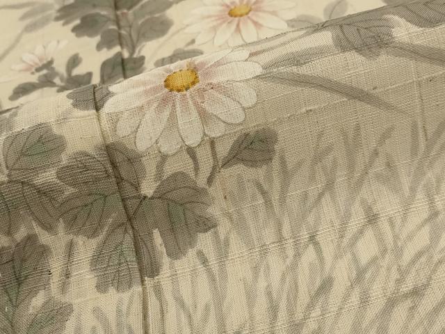 平和屋着物▽訪問着　単衣　生紬　草花文　正絹　逸品　AABI0227st