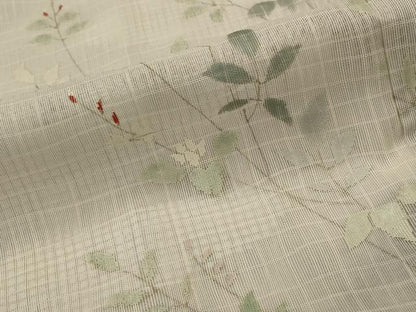 平和屋着物▽訪問着　無双　紗袷　紗×紗　枝葉文　正絹　逸品　AABI0228st