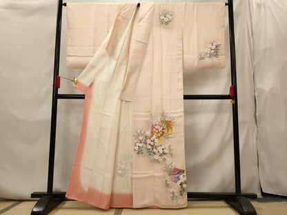 平和屋着物■訪問着　手描き　色紙飛鶴花文　暈し染め　金彩　正絹　逸品　AABI0231st