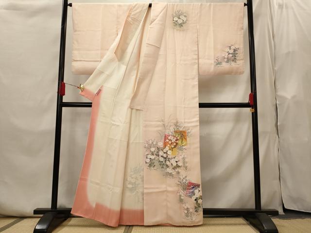 平和屋着物■訪問着　手描き　色紙飛鶴花文　暈し染め　金彩　正絹　逸品　AABI0231st
