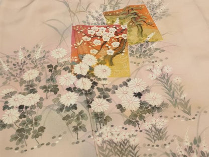 平和屋着物■訪問着　手描き　色紙飛鶴花文　暈し染め　金彩　正絹　逸品　AABI0231st