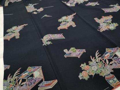 平和屋着物■上質な小紋　陶器花文　正絹　逸品　AABI0236st