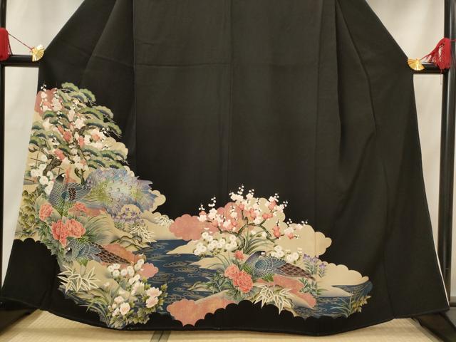 平和屋着物■豪華黒留袖　刺繍　松竹梅孔雀文　金彩　正絹　逸品　AABI0240st