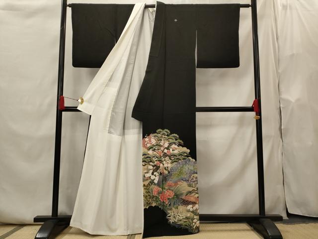 平和屋着物■豪華黒留袖　刺繍　松竹梅孔雀文　金彩　正絹　逸品　AABI0240st