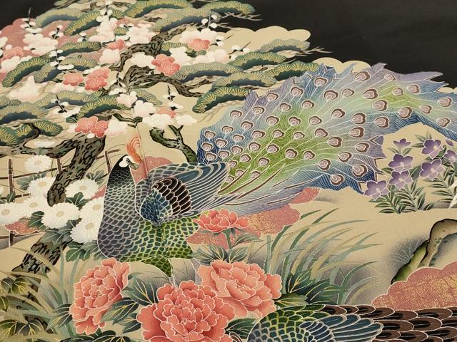 平和屋着物■豪華黒留袖　刺繍　松竹梅孔雀文　金彩　正絹　逸品　AABI0240st