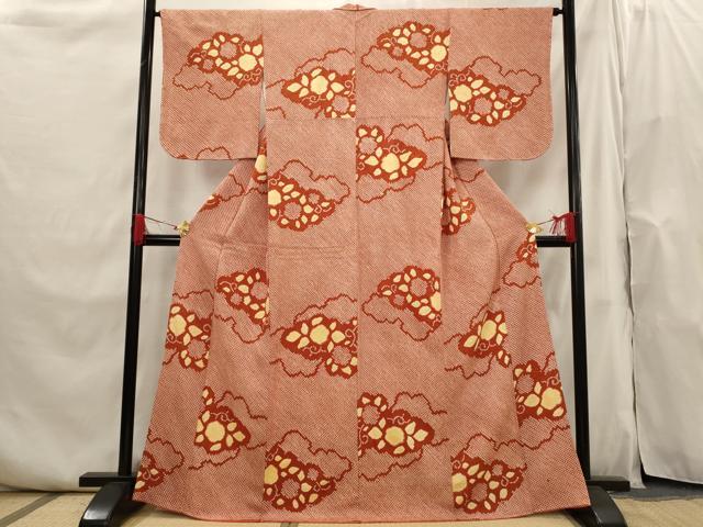 平和屋着物■上質な小紋　総絞り　雲取り花文　正絹　逸品　AABI0245st