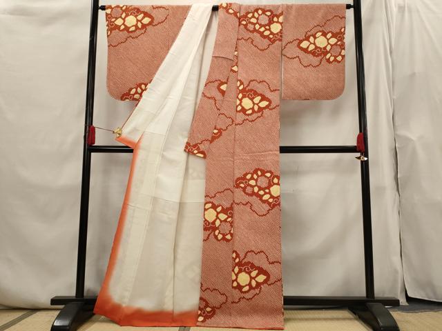 平和屋着物■上質な小紋　総絞り　雲取り花文　正絹　逸品　AABI0245st