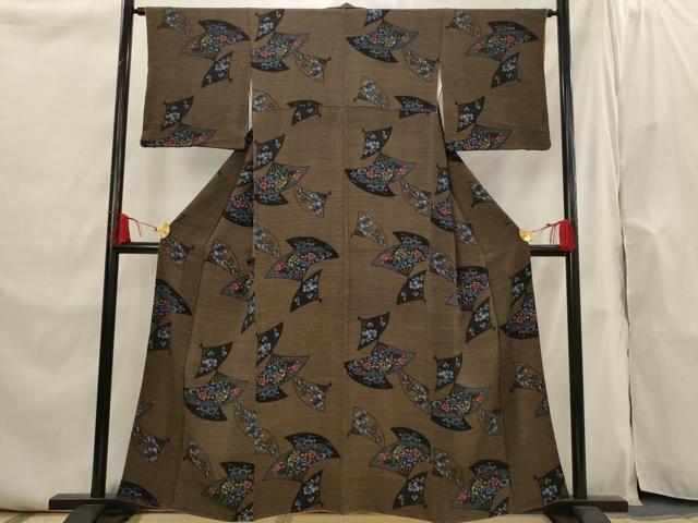 平和屋着物■上質な小紋　扇面花文　正絹　逸品　AABI0251st 平和屋着物□上質な小紋 扇面花文 正絹 逸品 AABI0251st