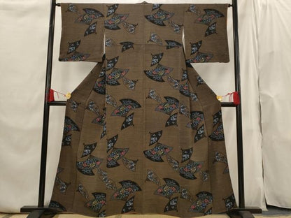 平和屋着物■上質な小紋　扇面花文　正絹　逸品　AABI0251st
