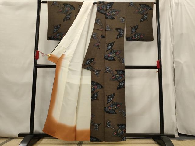 平和屋着物■上質な小紋　扇面花文　正絹　逸品　AABI0251st 平和屋着物□上質な小紋 扇面花文 正絹 逸品 AABI0251st