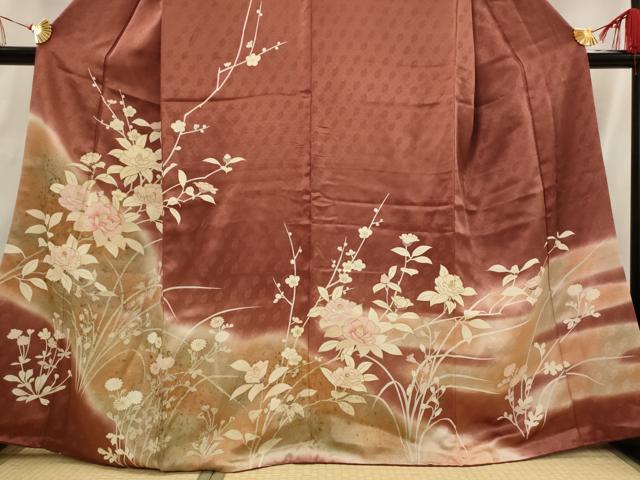 平和屋着物■訪問着　刺繍　草花文　暈し染め　金彩　正絹　逸品　AABI0256st