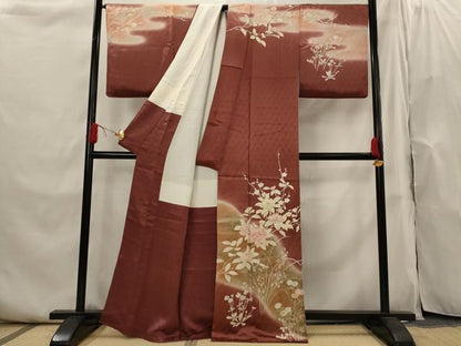 平和屋着物■訪問着　刺繍　草花文　暈し染め　金彩　正絹　逸品　AABI0256st
