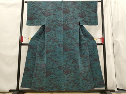 平和屋着物■上質な小紋　型染め　風景文　鬼しぼ縮緬　正絹　逸品　AABI0258st