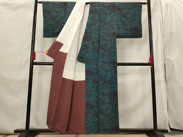 平和屋着物■上質な小紋　型染め　風景文　鬼しぼ縮緬　正絹　逸品　AABI0258st