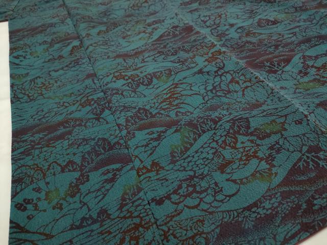 平和屋着物■上質な小紋　型染め　風景文　鬼しぼ縮緬　正絹　逸品　AABI0258st