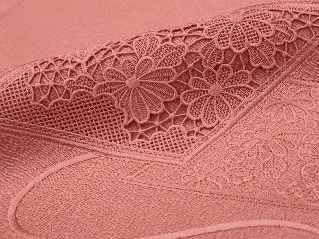 平和屋着物■中国三大刺繍　汕頭刺繍　スワトウ刺繍　無地絵羽訪問着　総刺繍　花菱文　真朱色　正絹　逸品　AABI0261st 平和屋本店○極上 中国三大刺繍 スワトウ刺繍 汕頭刺繍 訪問着 鴛鴦花