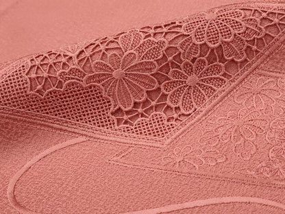 平和屋着物■中国三大刺繍　汕頭刺繍　スワトウ刺繍　無地絵羽訪問着　総刺繍　花菱文　真朱色　正絹　逸品　AABI0261st