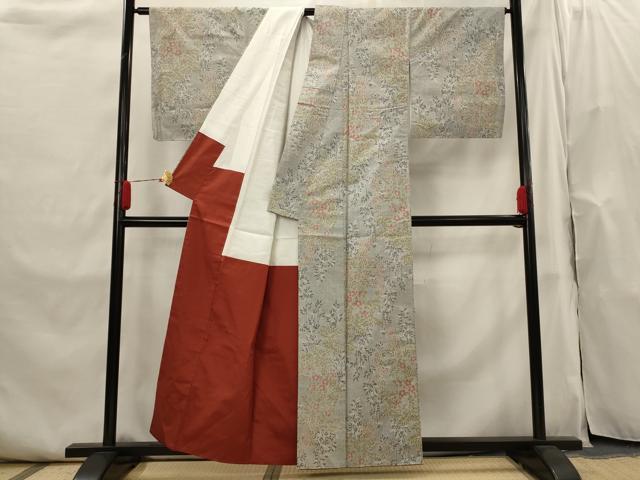 平和屋着物■上質な紬　草花文　正絹　逸品　未使用　AABI0266st