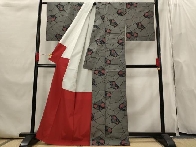 平和屋着物■本場大島紬　切り嵌め蔦の葉文　正絹　逸品　AABI0267st