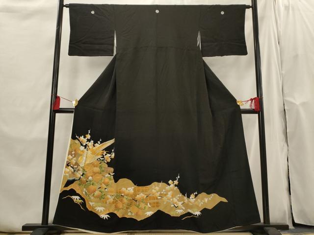 平和屋着物■豪華黒留袖　刺繍　花鳥文　金銀糸　金彩　正絹　逸品　AABI0278st