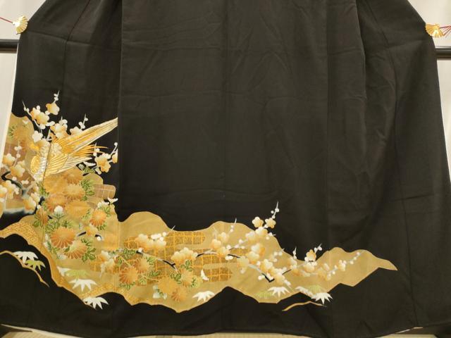 平和屋着物■豪華黒留袖　刺繍　花鳥文　金銀糸　金彩　正絹　逸品　AABI0278st
