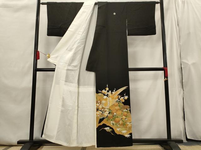平和屋着物■豪華黒留袖　刺繍　花鳥文　金銀糸　金彩　正絹　逸品　AABI0278st