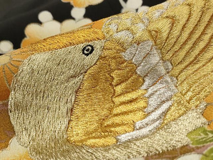 平和屋着物■豪華黒留袖　刺繍　花鳥文　金銀糸　金彩　正絹　逸品　AABI0278st