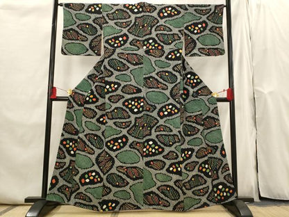 平和屋着物■上質な小紋　総絞り　若松文　黒地　正絹　逸品　AABI0284st