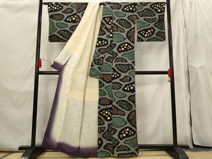 平和屋着物■上質な小紋　総絞り　若松文　黒地　正絹　逸品　AABI0284st