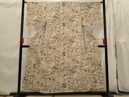 平和屋着物■上質な小紋　風景文　型染め　正絹　逸品　AABI0286st