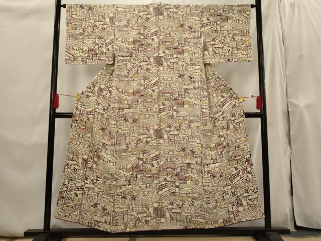 平和屋着物■上質な小紋　風景文　型染め　正絹　逸品　AABI0286st