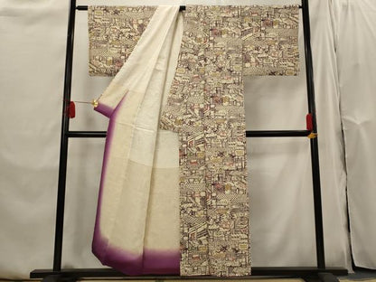 平和屋着物■上質な小紋　風景文　型染め　正絹　逸品　AABI0286st