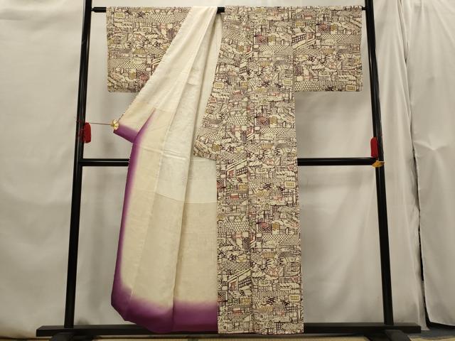 平和屋着物■上質な小紋　風景文　型染め　正絹　逸品　AABI0286st