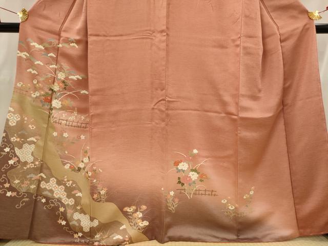 平和屋着物■訪問着　駒刺繍　花松文　暈し染め　金彩　正絹　逸品　AABI0291st