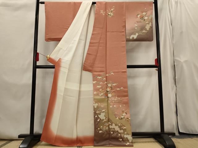 平和屋着物■訪問着　駒刺繍　花松文　暈し染め　金彩　正絹　逸品　AABI0291st